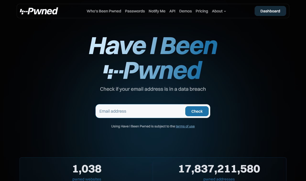 Have I Been Pwned, der du kan sjekke om e-postadressen din finnes i en kjent lekkasje